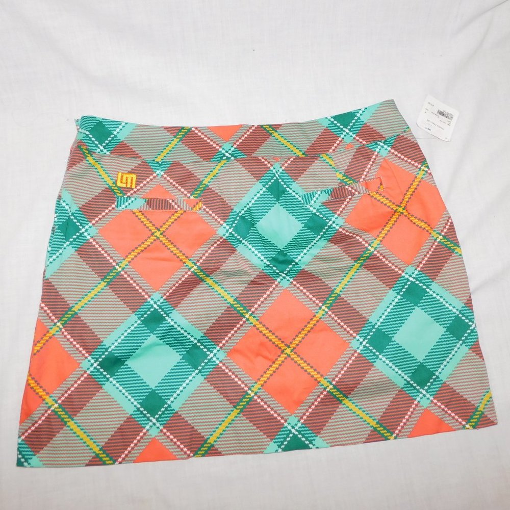 LOUDMOUTH Pebble Peach Womens 14 Green Orange Plaid Golf Skort NEW with Tag - Picture 8 of 10
